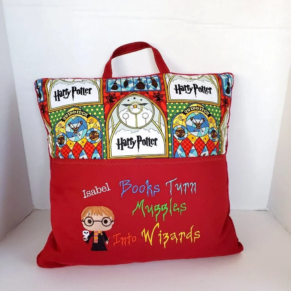 Books Turn Muggles into Wizards Throw Pillow Book Pocket 16”x16” HP 